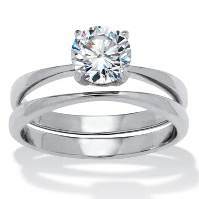 Palm Beach Jewelry 1.5 Tcw Round Cubic Zirconia Stainless Steel Bridal Ring Set In White