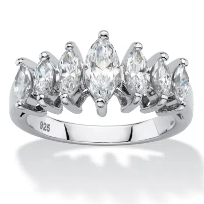 Palm Beach Jewelry 1.50 Cttw Platinum-plated Silver Marquise-cut Cubic Zirconia Anniversary Band In White