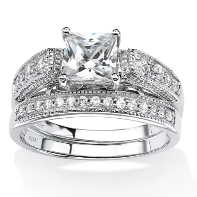 Palm Beach Jewelry 1.50 Tcw Cubic Zirconia 2-piece Vintage Bridal Set In Solid 10k White Gold