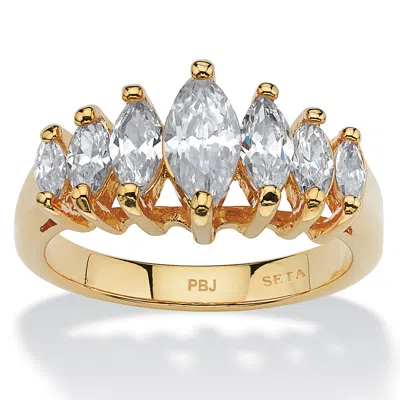 Palm Beach Jewelry 1.50 Tcw Marquise-cut Cubic Zirconia Yellow Gold-plated Anniversary Ring In White