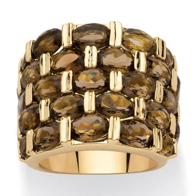 Palm Beach Jewelry 15.07 Tcw Round Genuine Smoky Quartz Yellow Gold-plated Five-row Ring In Brown