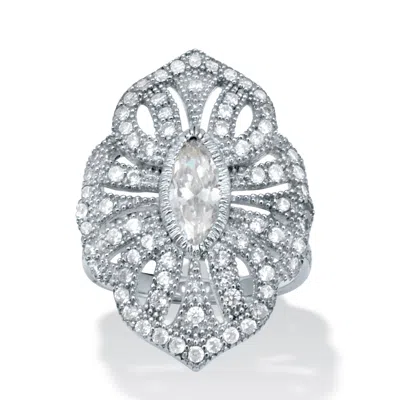 Palm Beach Jewelry 1.52 Tcw Cubic Zirconia Silvertone Art Deco Ring In White