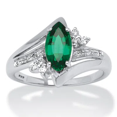 Palm Beach Jewelry 1.52 Tcw Marquise-cut Emerald Ring In Platinum-plated Sterling Silver In Green