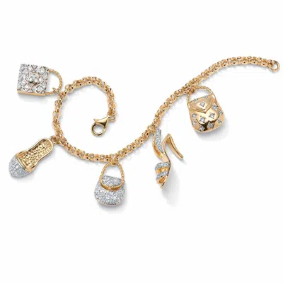 Palm Beach Jewelry 1.54 Cttw. Cubic Zirconia Goldtone Purse And Shoe Fashion Charm Bracelet 7.5"