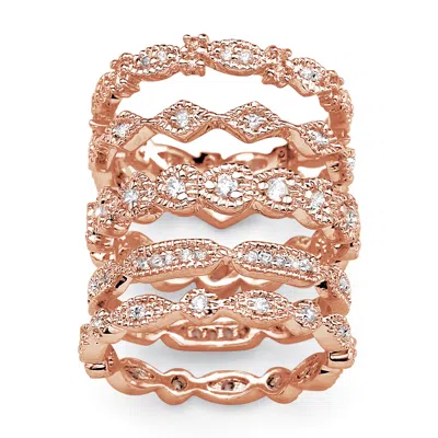 Palm Beach Jewelry 1.55 Tcw Cubic Zirconia Five-piece Eternity Band Set Rose Gold-plated In White