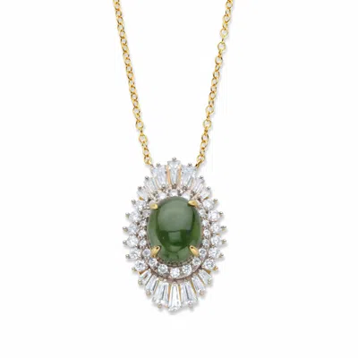 Palm Beach Jewelry 1.57 Cttw. Genuine Green Jade And Cz Gold-plated Pendant Necklace 18"