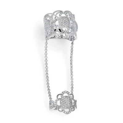Palm Beach Jewelry 1.58 Tcw Cz Vintage-inspired Floral Motif Knuckle Ring In .925 Sterling Silver In White