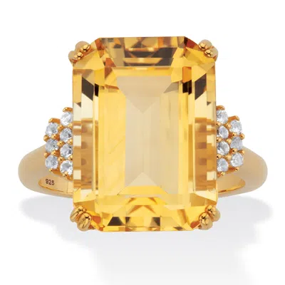 Palm Beach Jewelry 15.92 Cttw. Emerald Cut Citrine And White Topaz 18k Gold-plated Silver Ring In Yellow