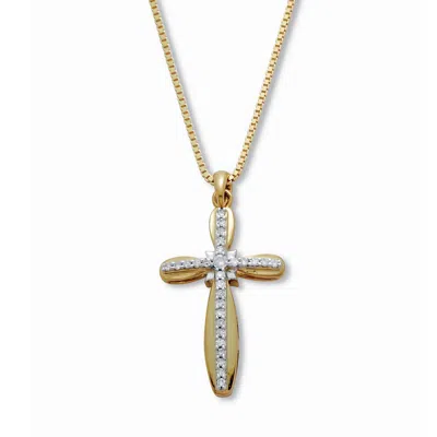 Palm Beach Jewelry .16 Tcw Diamond 18k Gold-plated Sterling Silver Cross Pendant 18 Inches In White