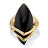 Palm Beach Jewelry .16 Tcw Genuine Onyx And Cubic Zirconia Yellow Gold-plated Marquise Ring In Black