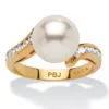 Palm Beach Jewelry .16 Tcw Round Simulated Pearl Cubic Zirconia Accent Yellow Gold-plated Ring In White