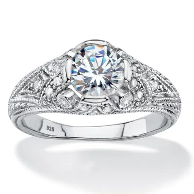 Palm Beach Jewelry 1.60 Tcw Round Cubic Zirconia Vintage Style Ring In .925 Sterling Silver In White