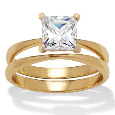 Palm Beach Jewelry 1.62 Tcw Princess Cubic Zirconia Gold Ion-plated Stainless Steel Bridal Ring Set In White