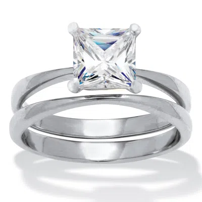 Palm Beach Jewelry 1.62 Tcw Princess Cut Cubic Zirconia Stainless Steel Bridal Ring Set In White