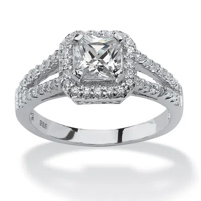Palm Beach Jewelry 1.63 Tcw Princess-cut Cz Engagement Ring In Platinum-plated Sterling Silver In White