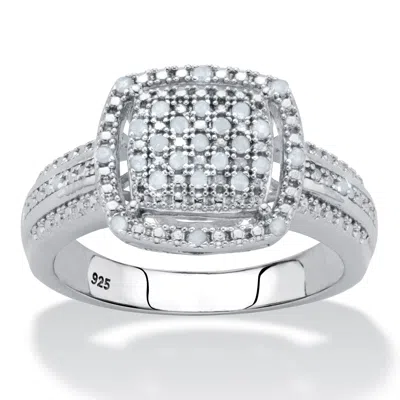 Palm Beach Jewelry 1/7 Cttw. Diamond Platinum-plated Silver Cluster Squared Engagement Ring In White