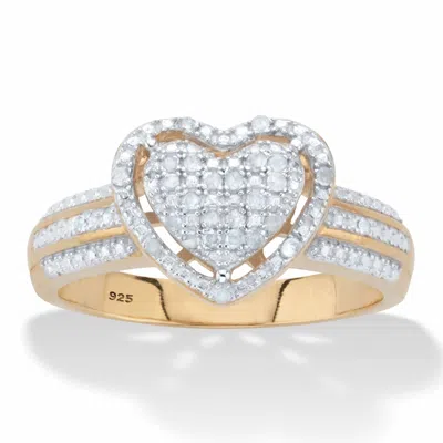 Palm Beach Jewelry 1/7 Cttw. Round Diamond 18k Gold-plated Sterling Silver Floating Halo Heart Ring In White