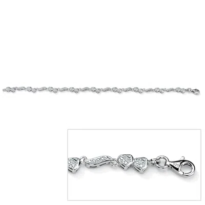 Palm Beach Jewelry 1/7 Tcw Diamond Accented Heart Wings Ankle Bracelet Platinum-plated Silver In White