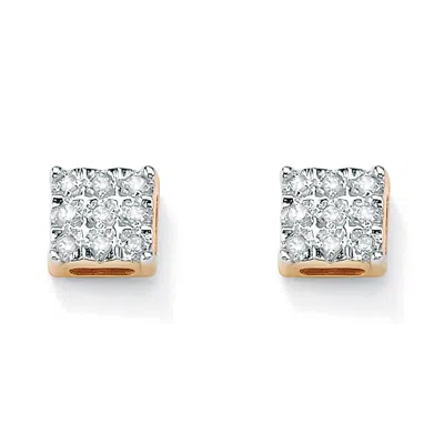 Palm Beach Jewelry 1/7 Tcw Round Diamond 10k Yellow Gold Square-shaped Stud Earrings In White