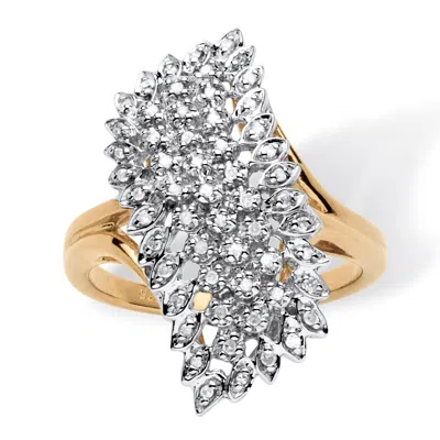 Palm Beach Jewelry 1/7 Tcw Round Diamond Pave 18k Gold-plated Sterling Silver Cluster Ring In White