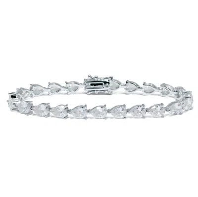 Palm Beach Jewelry 17.04 Tcw Pear-cut Cubic Zirconia Silvertone Tennis Bracelet 7-inch