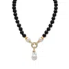 Palm Beach Jewelry 1.72 Cttw. Black Agate & Keshi Pearl Drop Beaded Necklace Gold-plated 20" Length