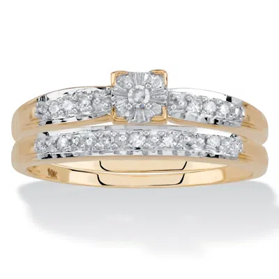 Palm Beach Jewelry 1/8 Cttw. 2-piece 10k Yellow Gold Diamond Engagement Wedding Ring Set In White