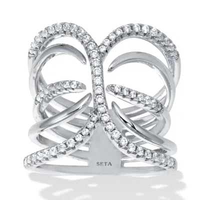Palm Beach Jewelry .18 Tcw Cubic Zirconia Double Interlace Silvertone Ring In White