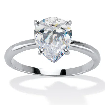 Palm Beach Jewelry 1.8 Tcw Pear Cut Cubic Zirconia Silvertone Solitaire Engagement Ring In White
