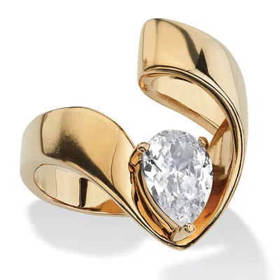Palm Beach Jewelry 1.80 Tcw Pear-cut Cubic Zirconia Nestled Ring In Gold Ion-plated In White