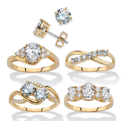 Palm Beach Jewelry 18.23 Tcw Cz 5-piece 14k Gp Stud And Ring Set In Yellow