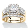 Palm Beach Jewelry 1.84 Cttw. Solid 10k Yellow Gold Cubic Zirconia 2-piece Halo Wedding Ring Set In White