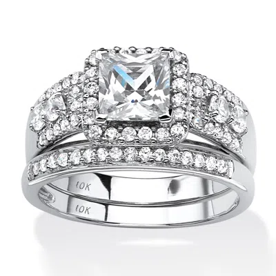 Palm Beach Jewelry 1.84 Tcw Princess-cut Cubic Zirconia 2-piece Halo Bridal Set In 10k White Gold