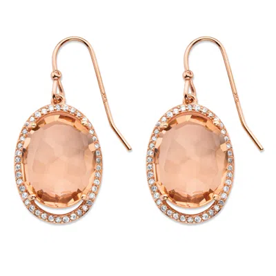 Palm Beach Jewelry 18.42 Tcw Simulated Morganite Rose Gold-plated Sterling Silver Halo Earrings In Pink