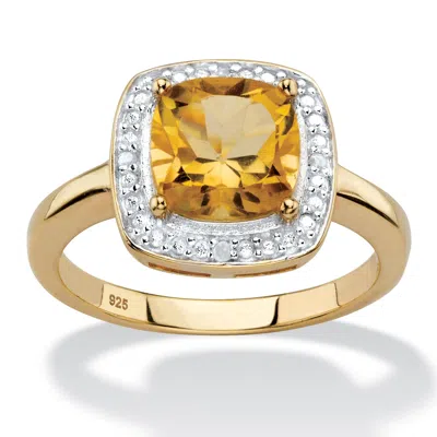 Palm Beach Jewelry 1.85 Tcw Genuine Citrine Diamond Accent 14k Gold-plated Silver Halo Ring In Yellow