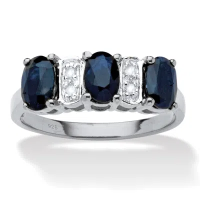 Palm Beach Jewelry 1.86 Tcw Oval-cut Genuine Blue Sapphire & Diamond Platinum Plated Silver Ring