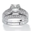 Palm Beach Jewelry 1.88 Tcw Princess-cut Cz Platinum-plated Sterling Silver 2-piece Bridal Ring Set In White