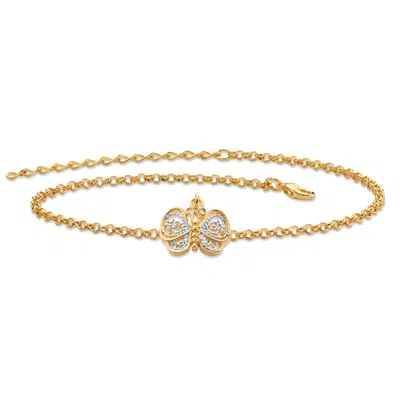 Palm Beach Jewelry 18k Gold-plated Two-tone Filigree Butterfly Ankle Bracelet Adjustable 9" To 11" In Yellow