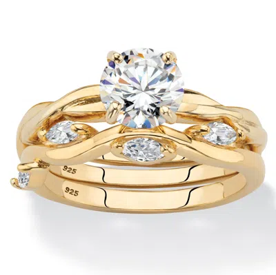 Palm Beach Jewelry 1.90 Cttw. 14k Gold-plated Silver Round Cubic Zirconia 2-piece Bridal Ring Set