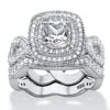 Palm Beach Jewelry 1.92 Cttw. Cubic Zirconia Platinum Plated Silver 2 Piece Halo Bridal Ring Set In White
