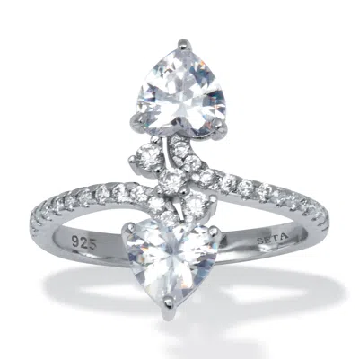 Palm Beach Jewelry 1.92 Tcw Cz Sterling Silver Double Heart Ring In White