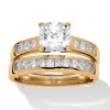 Palm Beach Jewelry 1.94 Cttw. Cushion-cut Cubic Zirconia 14k Gold Over 2-piece Bridal Ring Set