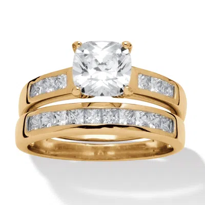 Palm Beach Jewelry 1.94 Cttw. Cushion-cut Cubic Zirconia 14k Gold Over 2-piece Bridal Ring Set