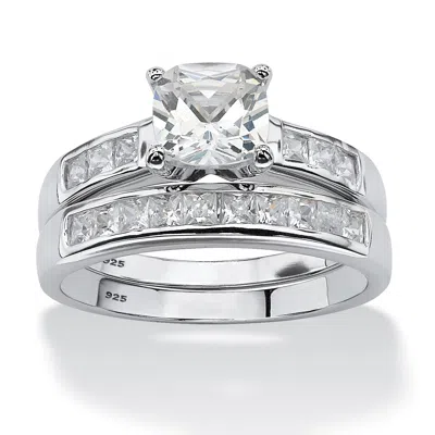 Palm Beach Jewelry 1.94 Tcw Cz Bridal 2-pieceset In Platinum-plated Sterling Silver In White
