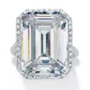 Palm Beach Jewelry 19.57 Tcw Emerald-cut Cubic Zirconia Platinum-plated Sterling Silver Halo Ring In White