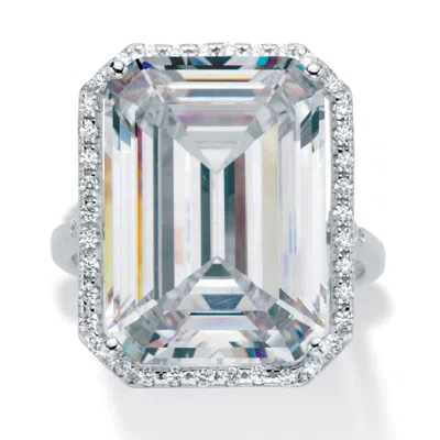 Palm Beach Jewelry 19.57 Tcw Emerald-cut Cubic Zirconia Platinum-plated Sterling Silver Halo Ring In White