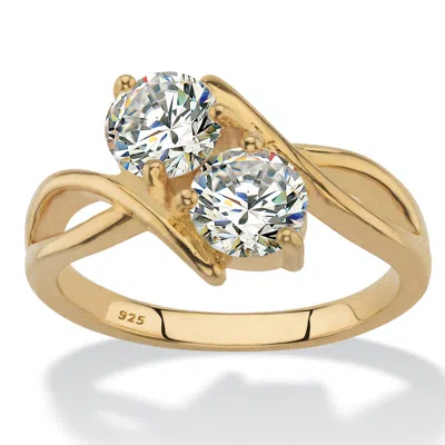 Palm Beach Jewelry 1.96 Cttw Cubic Zirconia 14k Gold-plated Sterling Silver 2-stone Bypass Ring In White