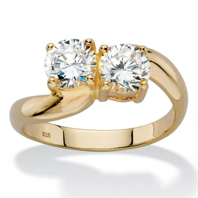 Palm Beach Jewelry 1.96 Tcw Cz 14k Gold-plated Silver 2-stone Ring In Yellow