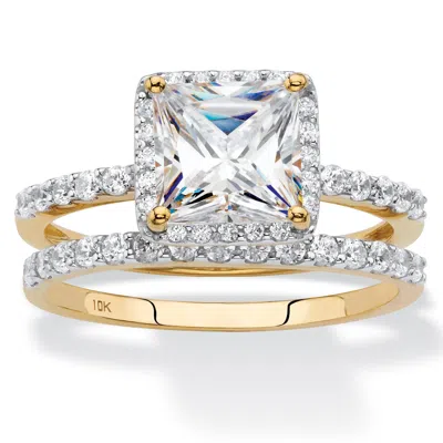 Palm Beach Jewelry 1.97 Cttw. Cubic Zirconia Solid 10k Yellow Gold 2-piece Wedding Ring Set In White