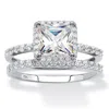Palm Beach Jewelry 1.97 Cttw. Solid 10k White Gold Square Cubic Zirconia 2-piece Wedding Ring Set In White